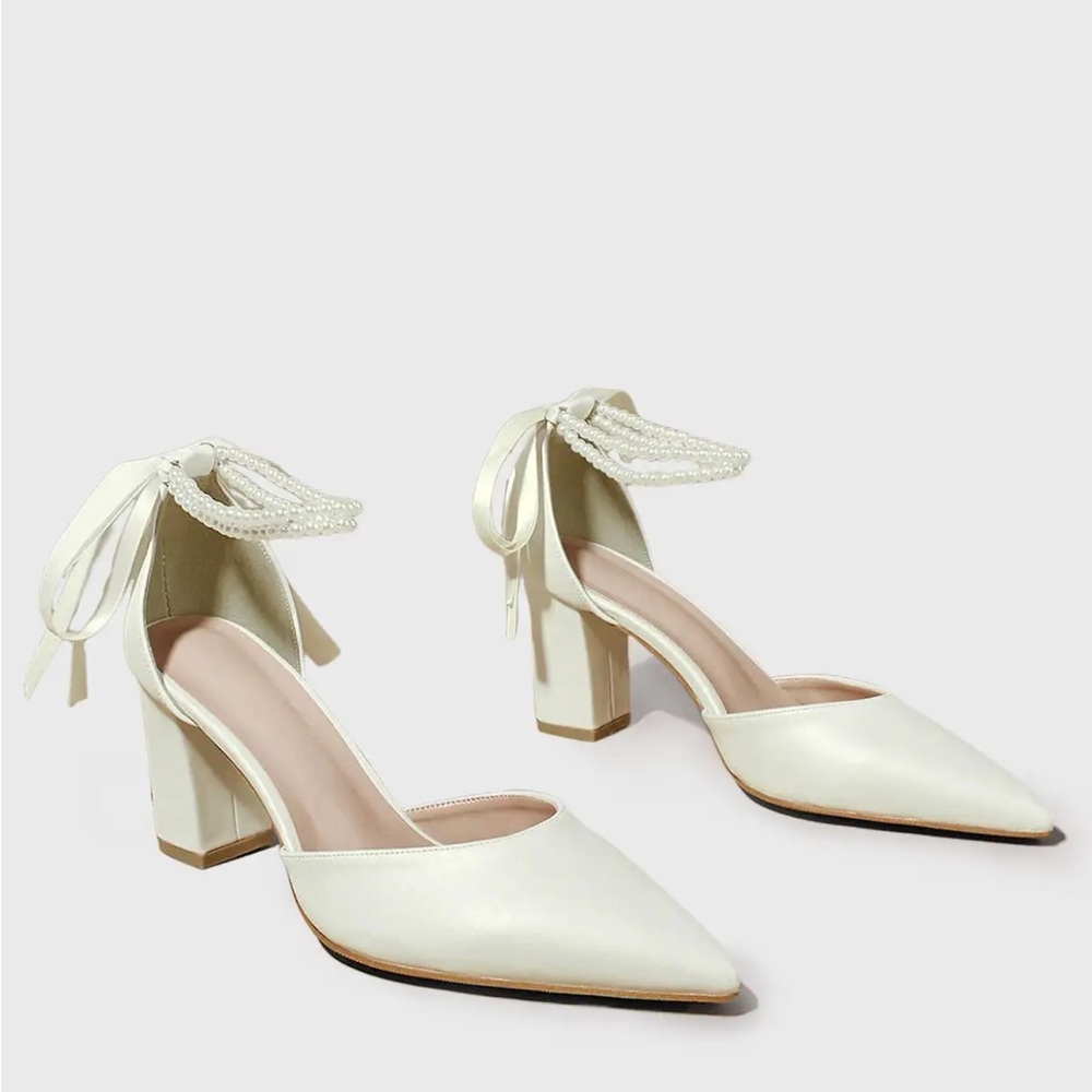 Azazie PEARL BOW ANKLE STRAP PUMPS - Picture 9 of 11